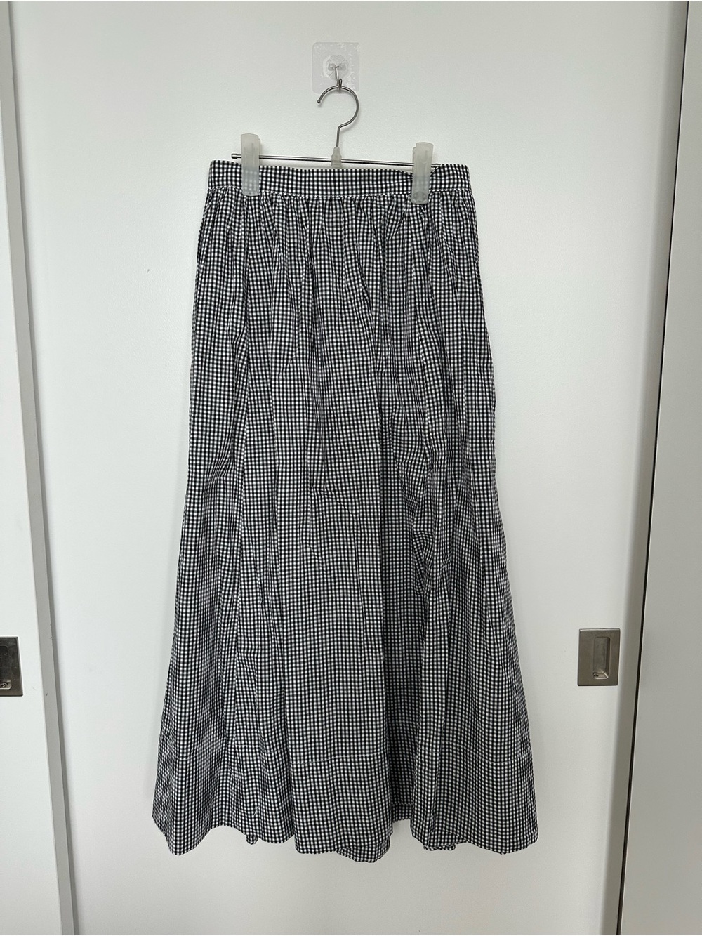 Black & White Gingham A-Line Midi Skirt